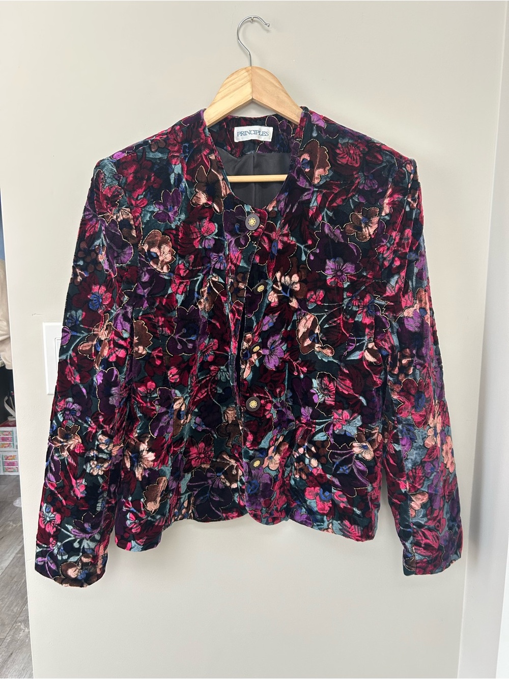 Vintage Principles Velvet Floral Blazer Jacket in Multi Floral